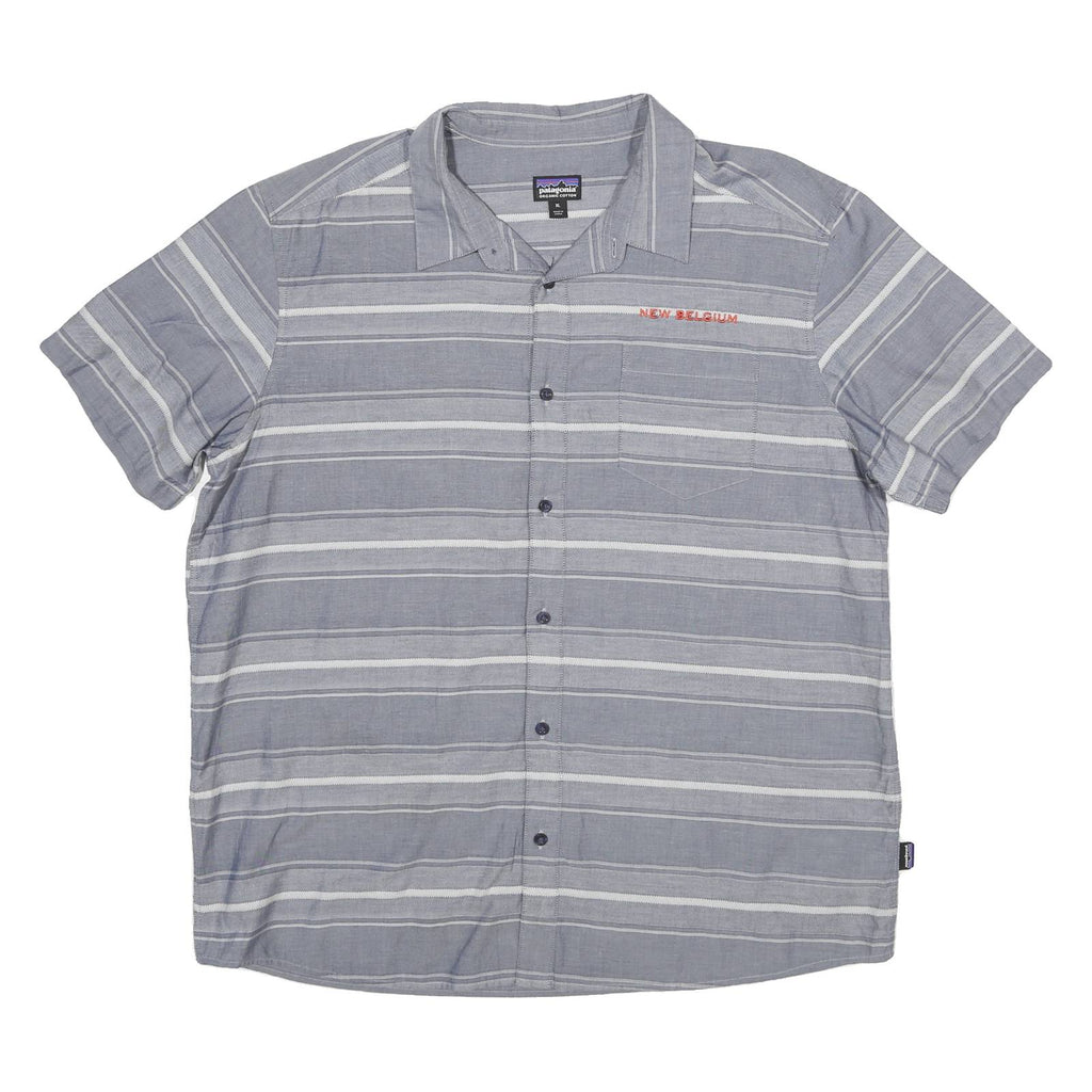 PATAGONIA Mens Blue & White Striped Casual Shirt XL New Belgium Embroidery