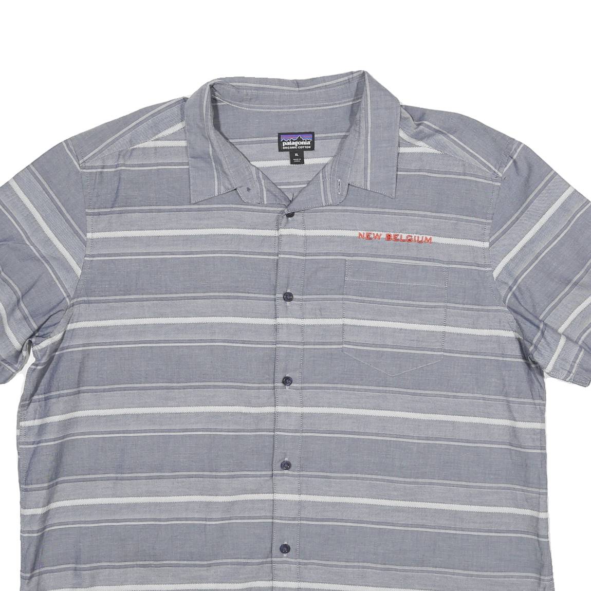 PATAGONIA Mens Blue & White Striped Casual Shirt XL New Belgium Embroidery