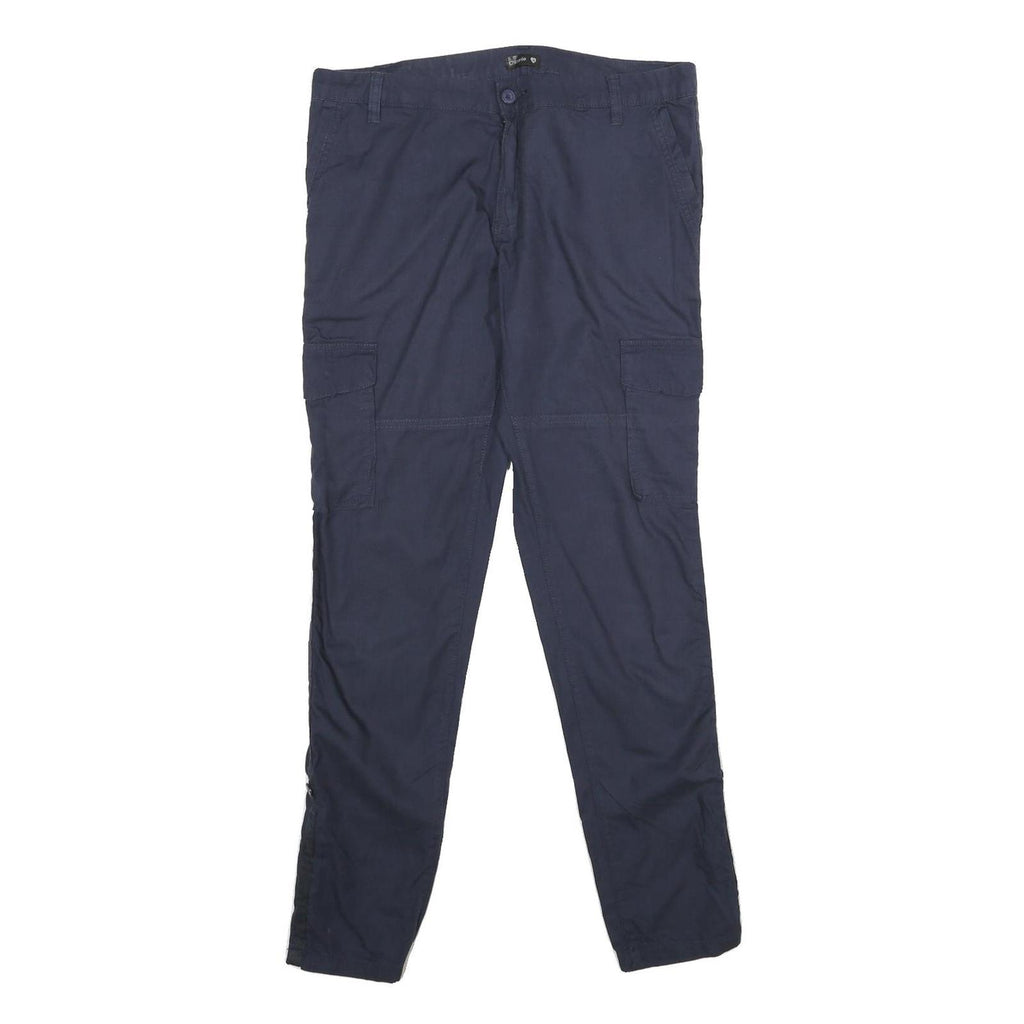 CHICOREE Womens Regular Navy Blue Cotton Blend Zip Trousers W32 L30 Casual Pants