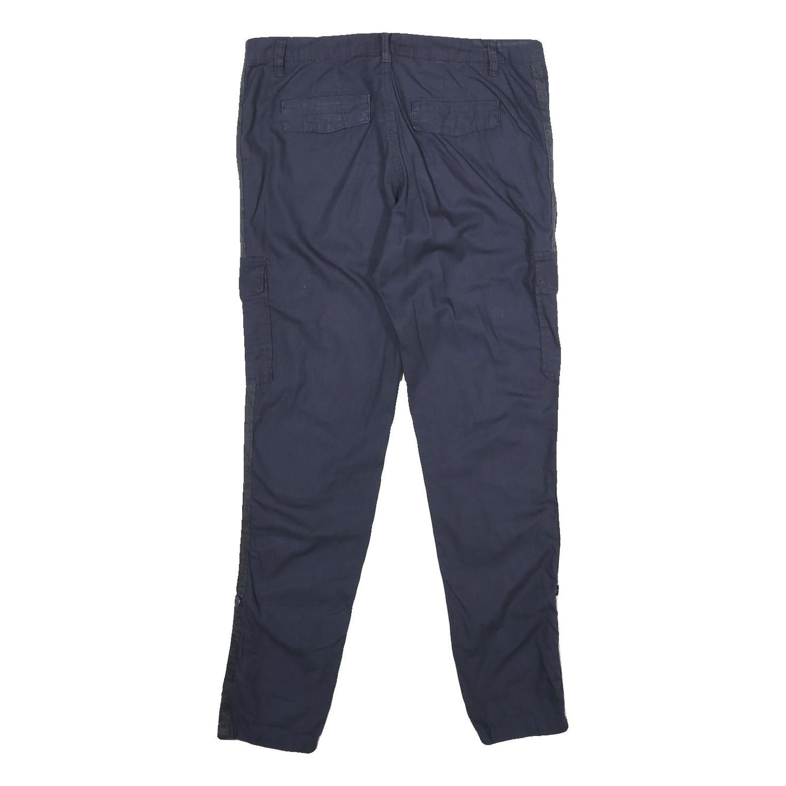 CHICOREE Womens Regular Navy Blue Cotton Blend Zip Trousers W32 L30 Casual Pants