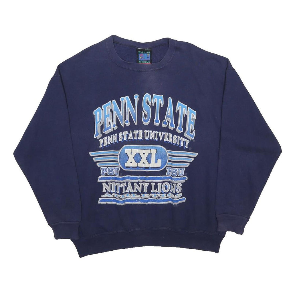 WITH AN ATTITUDE Mens Blue Penn State University Crew Neck L Cotton Blend Cotton