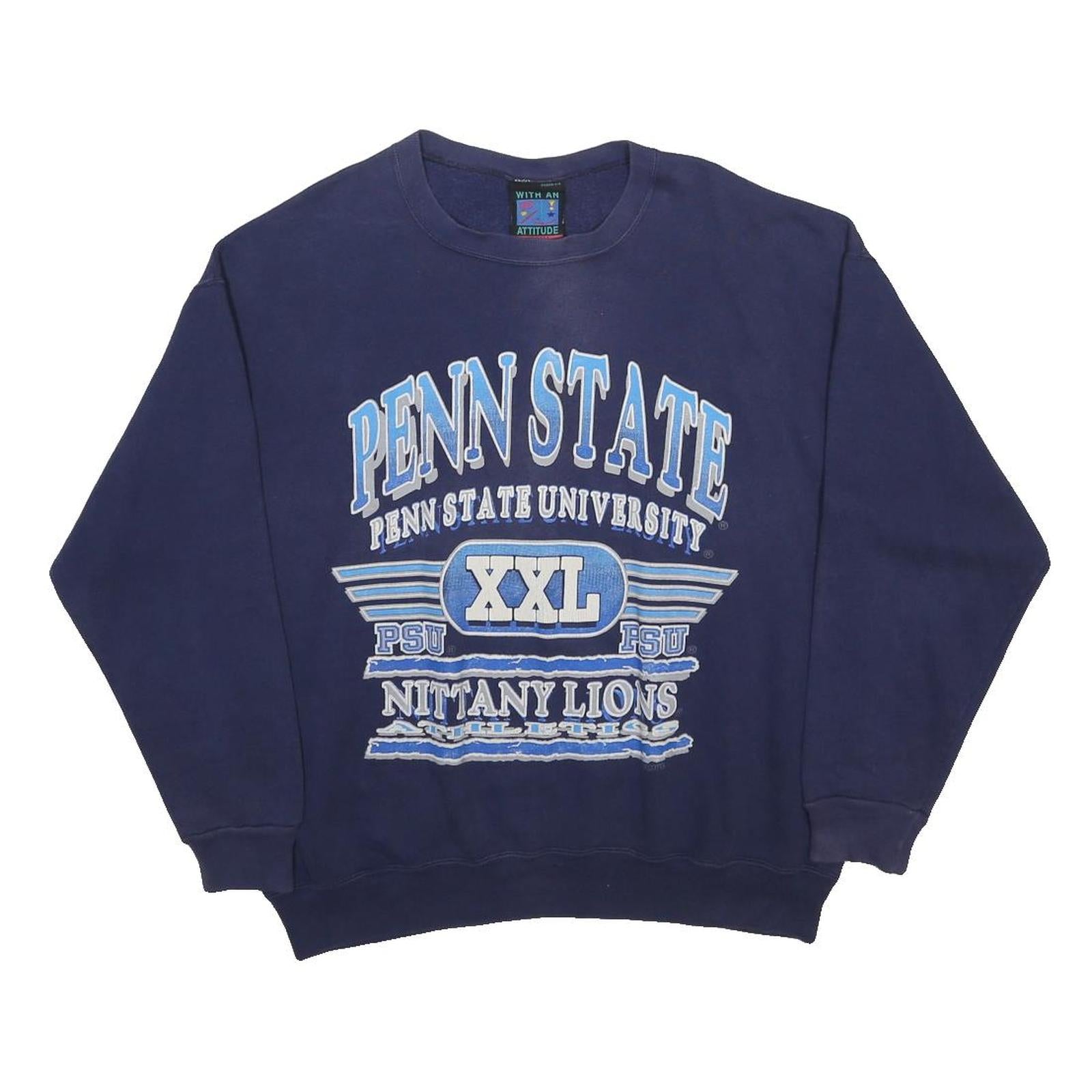 WITH AN ATTITUDE Mens Blue Penn State University Crew Neck L Cotton Blend Cotton