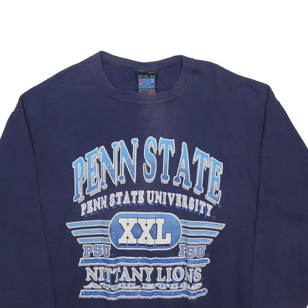 WITH AN ATTITUDE Mens Blue Penn State University Crew Neck L Cotton Blend Cotton