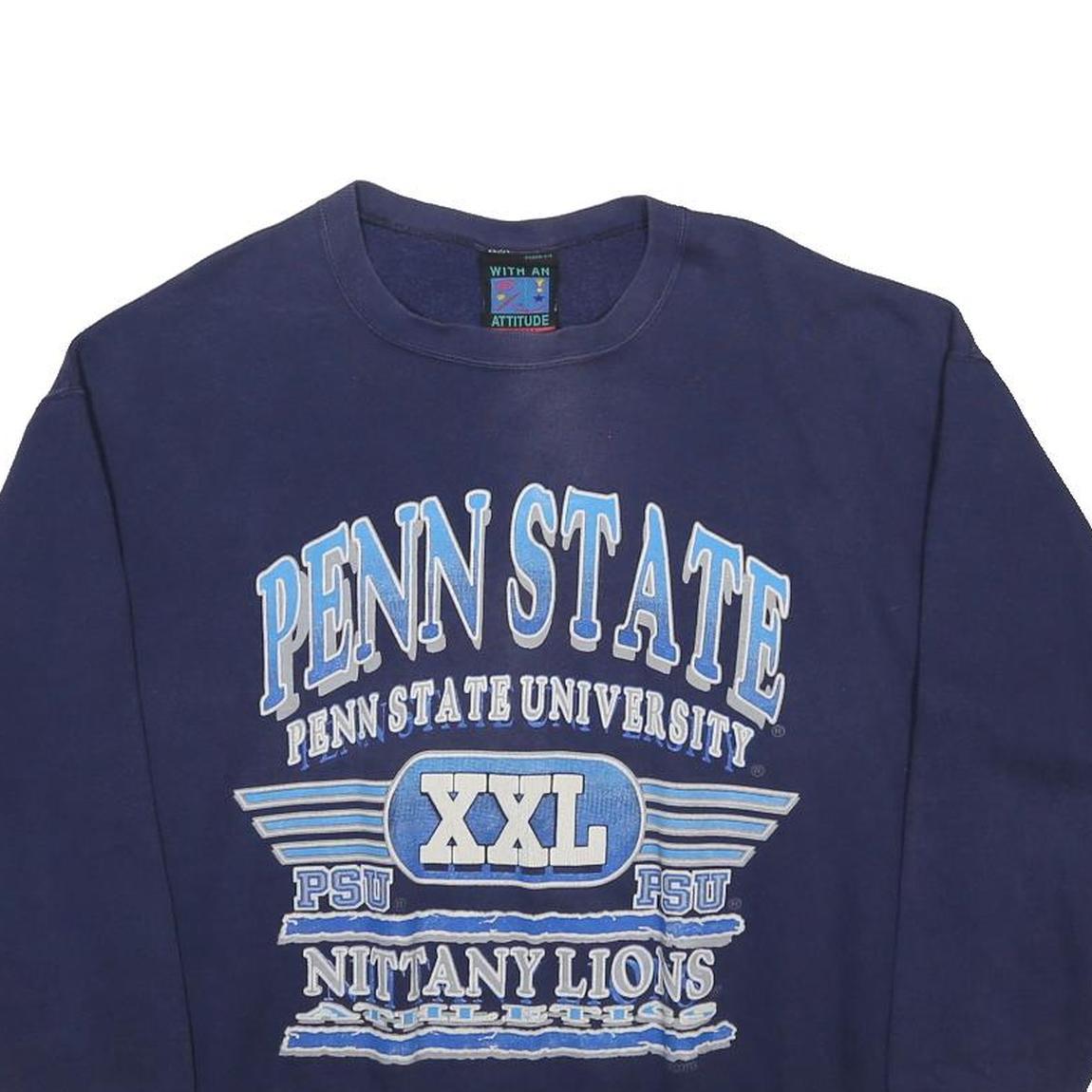 WITH AN ATTITUDE Mens Blue Penn State University Crew Neck L Cotton Blend Cotton