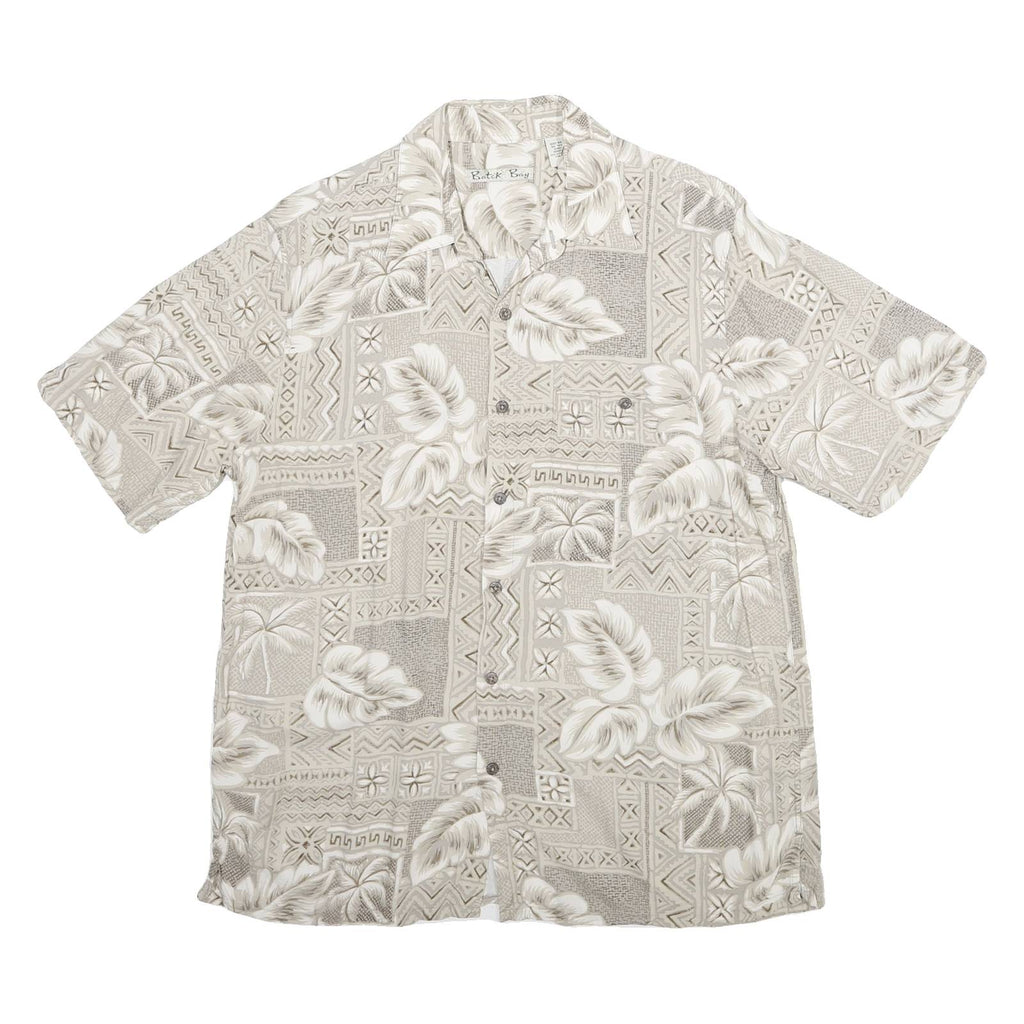 BATAK BAY Mens Beige Rayon Hawaiian Shirt M Tropical Pattern Button Front