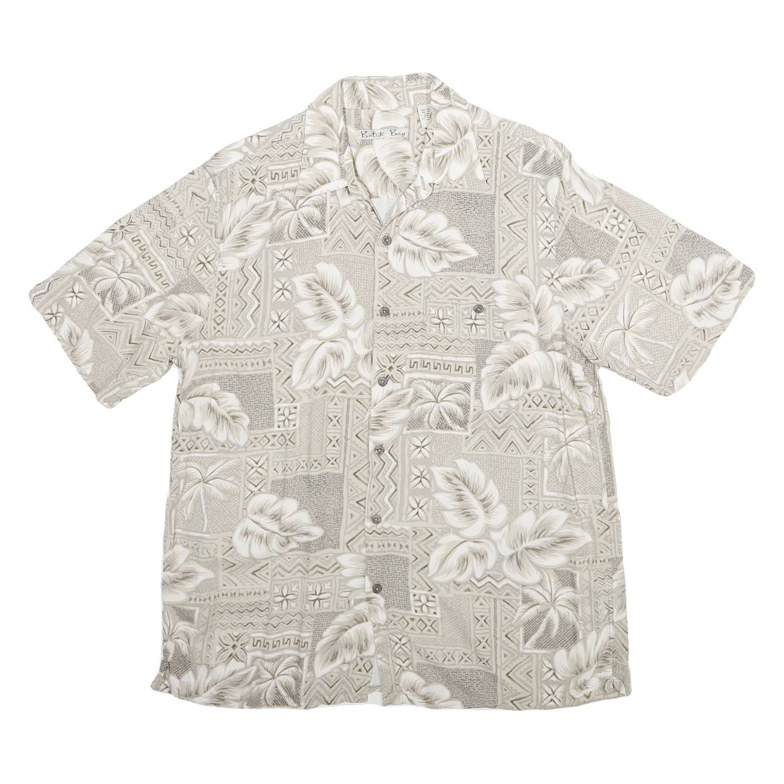 BATAK BAY Mens Beige Rayon Hawaiian Shirt M Tropical Pattern Button Front