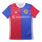 ADIDAS Mens Red & Blue FC Basel Football Shirt S Short Sleeve Crew Neck Signed