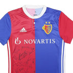 ADIDAS Mens Red & Blue FC Basel Football Shirt S Short Sleeve Crew Neck Signed