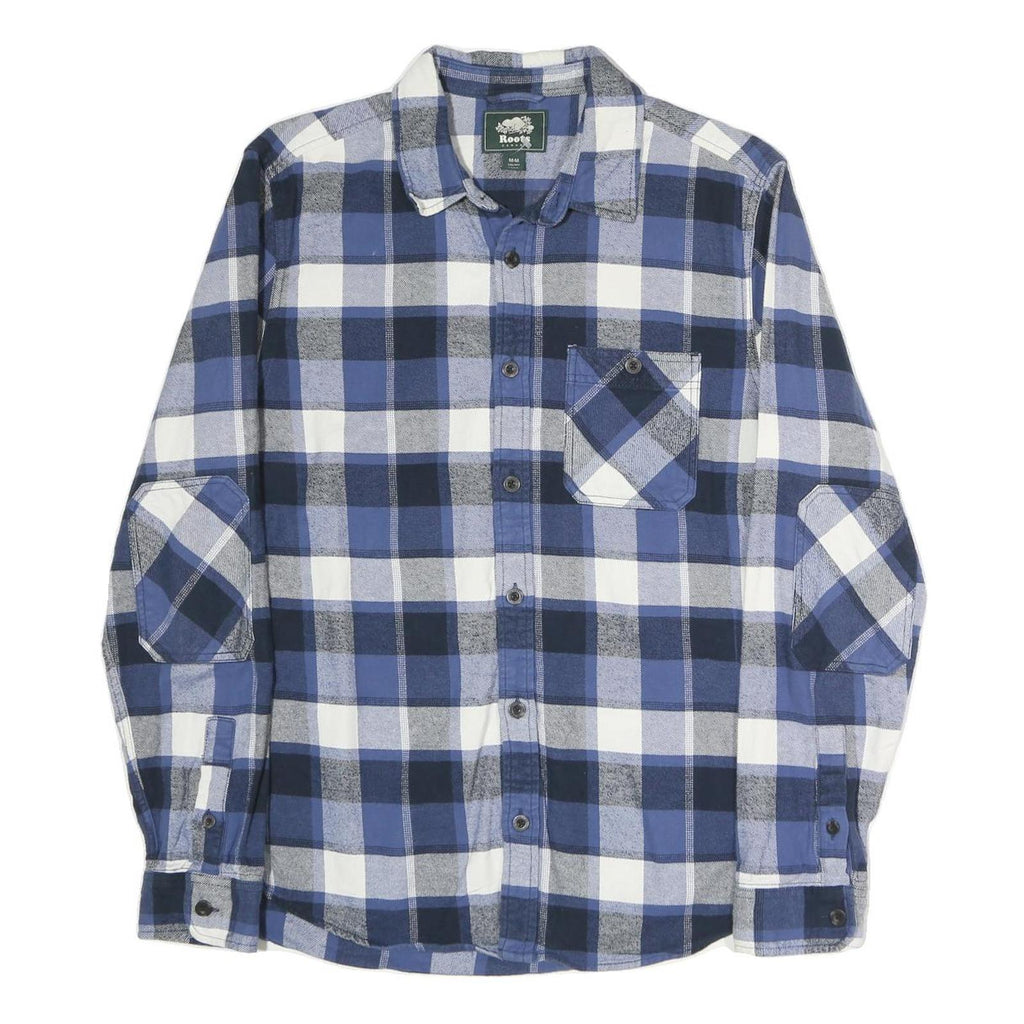 ROOTS Mens Blue Black & White Check Shirt M Casual Cotton Long Sleeve