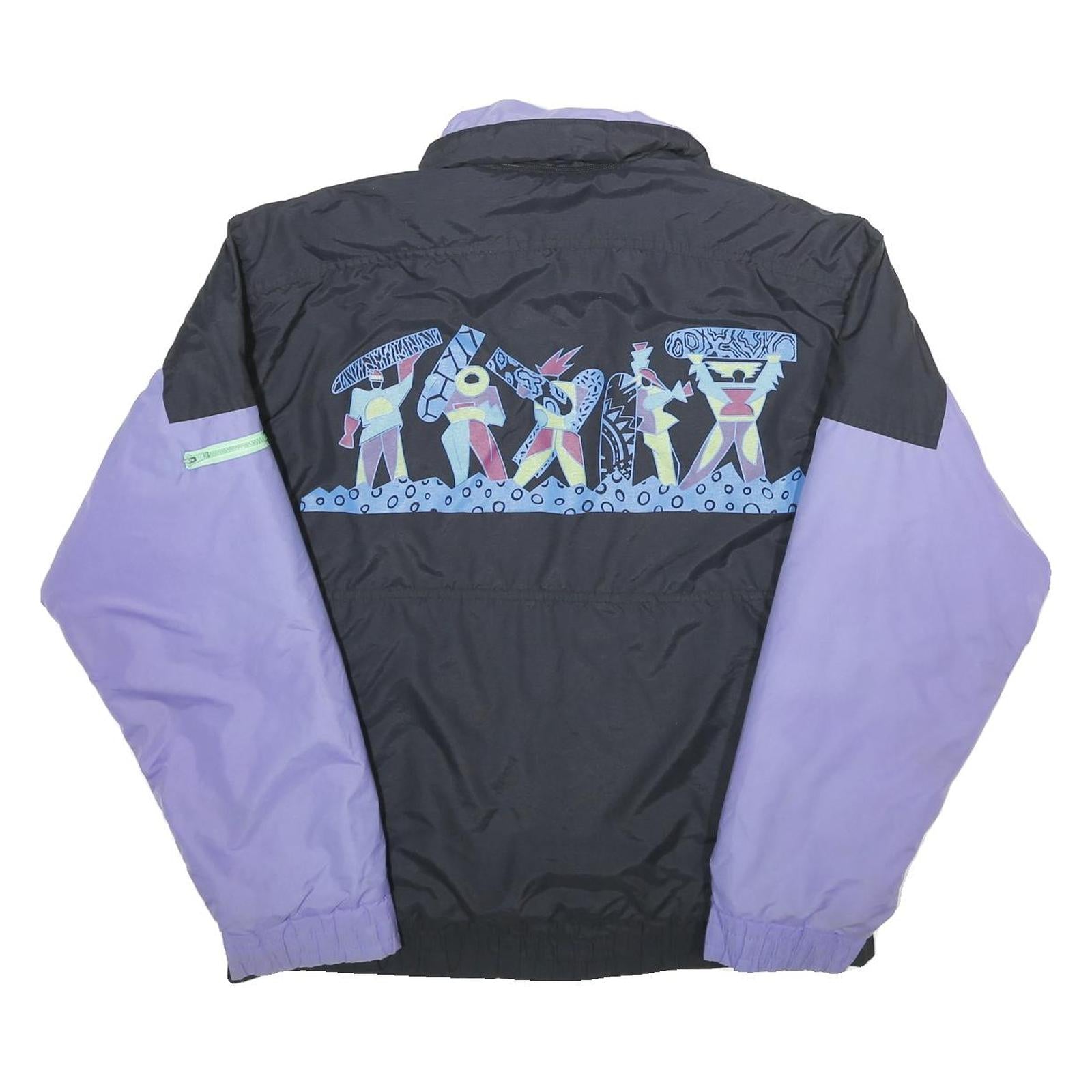 POLAR PATROL Mens Black & Lilac Abstract Nylon Jacket M Zip Casual