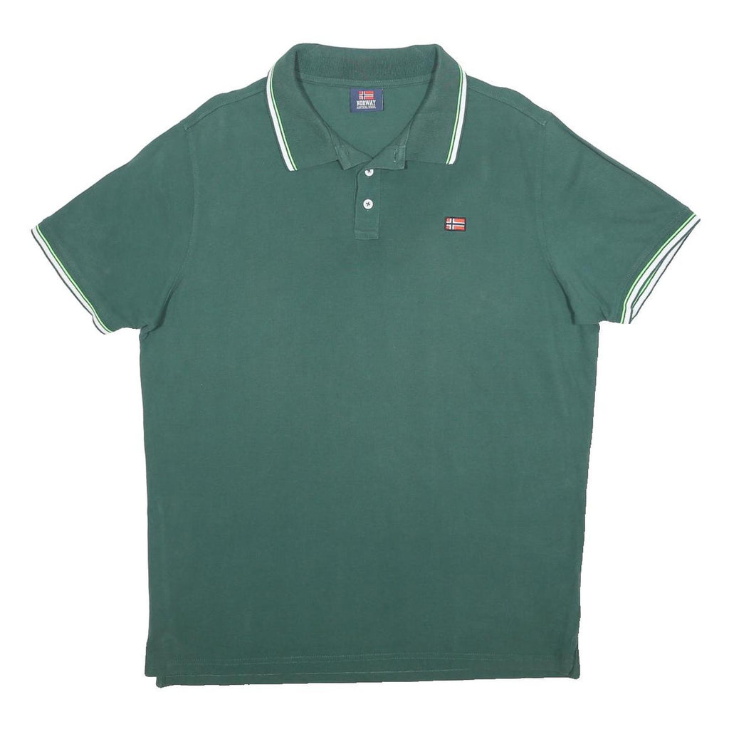 NORWAY NAUTICAL SCHOOL Mens Green Polo Shirt XL Cotton Classic Fit Short Sleeve