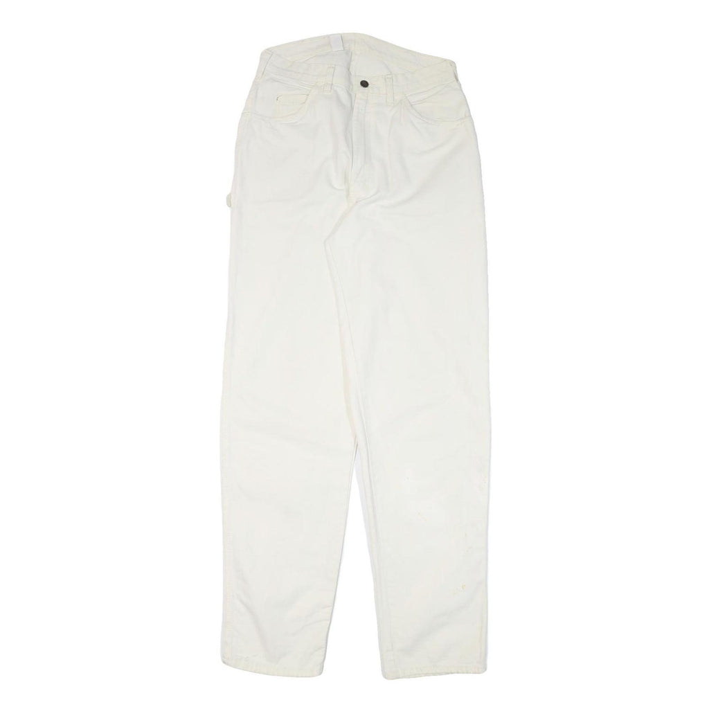 DICKIES Mens Cotton Blend White Relaxed Straight Trousers W30 L34 Workwear Zip