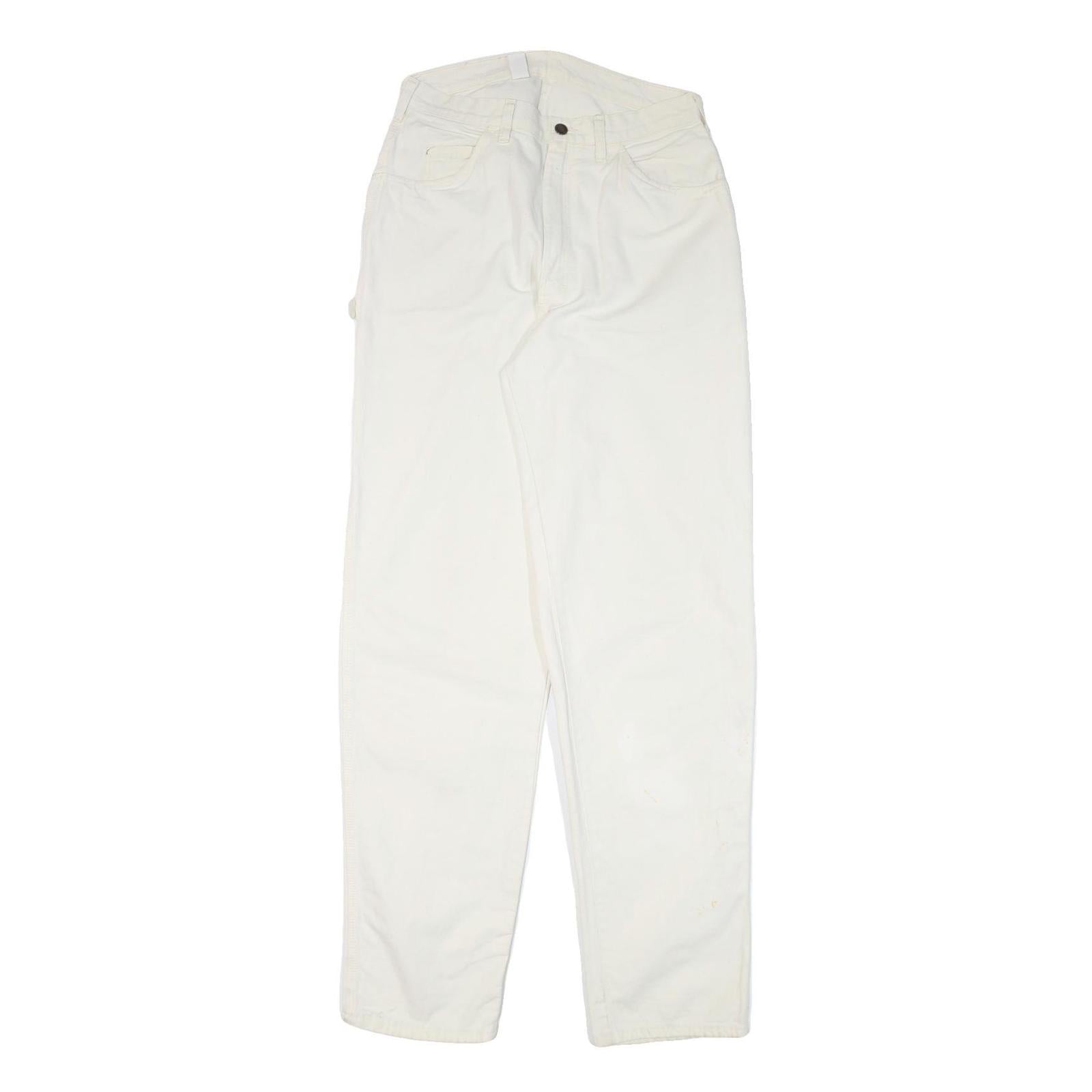 DICKIES Mens Cotton Blend White Relaxed Straight Trousers W30 L34 Workwear Zip