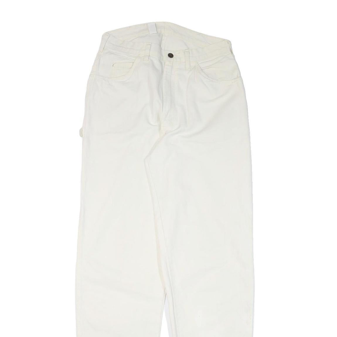 DICKIES Mens Cotton Blend White Relaxed Straight Trousers W30 L34 Workwear Zip