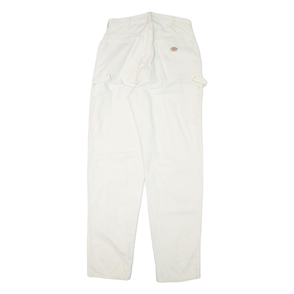 DICKIES Mens Cotton Blend White Relaxed Straight Trousers W30 L34 Workwear Zip