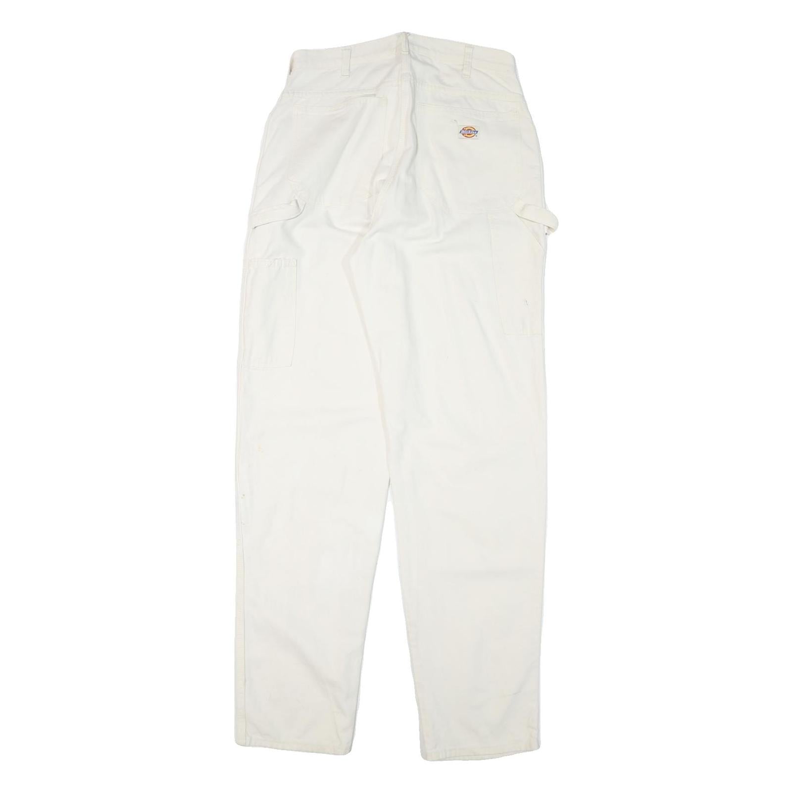 DICKIES Mens Cotton Blend White Relaxed Straight Trousers W30 L34 Workwear Zip