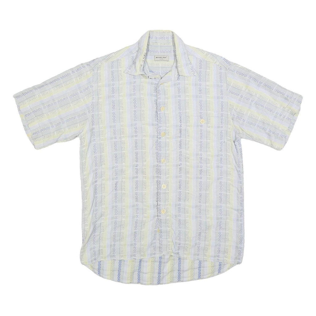 MICHAEL KAUF Mens Blue & Cream Casual Cotton Blend Shirt L Summer Style