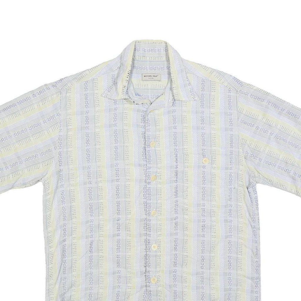 MICHAEL KAUF Mens Blue & Cream Casual Cotton Blend Shirt L Summer Style