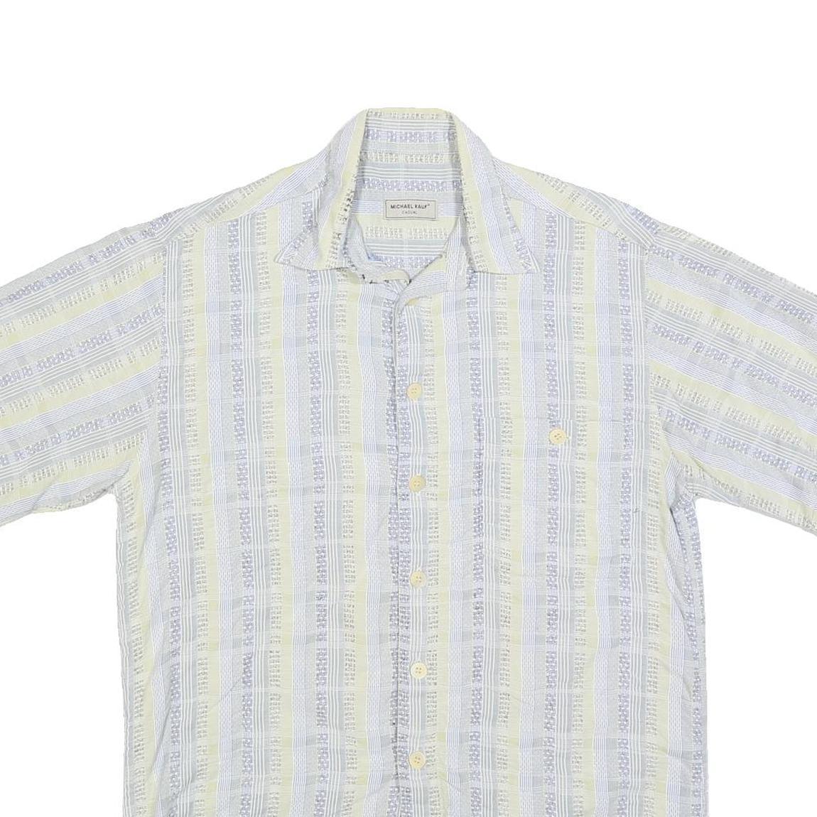 MICHAEL KAUF Mens Blue & Cream Casual Cotton Blend Shirt L Summer Style