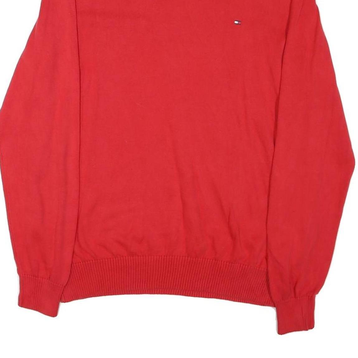 TOMMY HILFIGER Mens Red Cotton Blend Plain V-Neck Basic Knit L Jumper Sweatshirt
