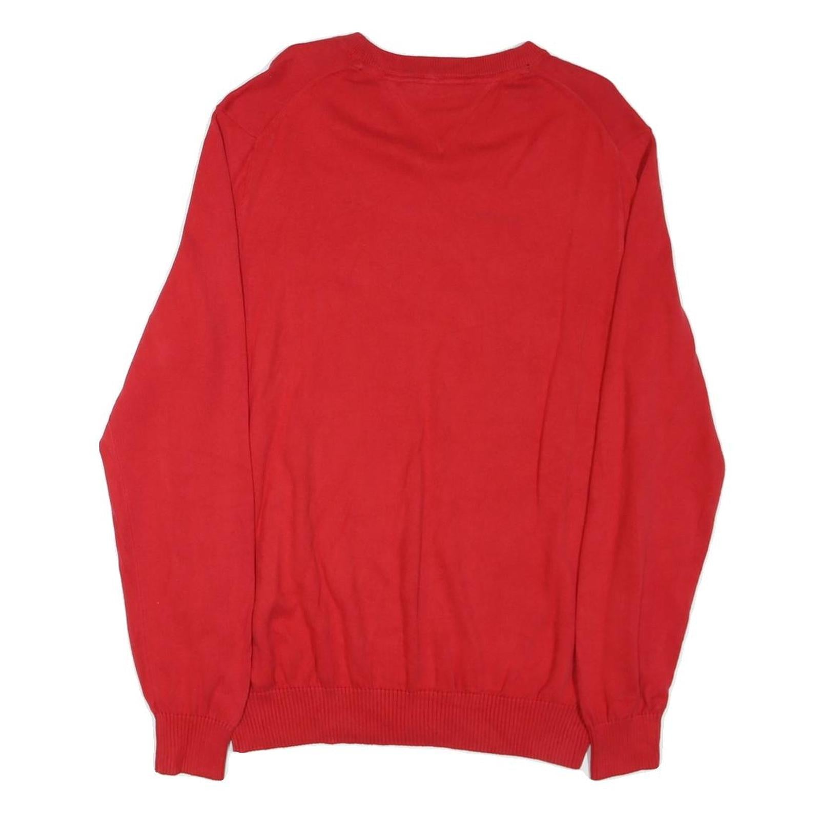TOMMY HILFIGER Mens Red Cotton Blend Plain V-Neck Basic Knit L Jumper Sweatshirt