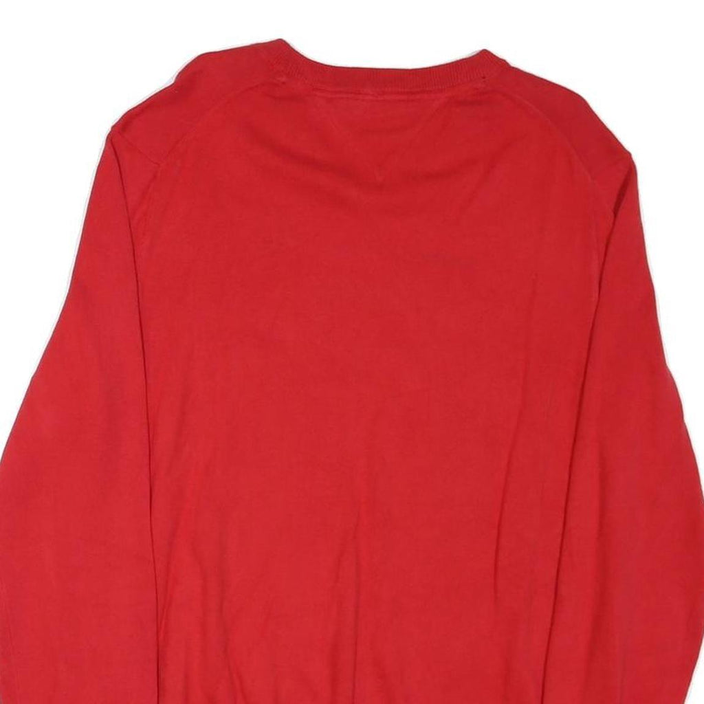 TOMMY HILFIGER Mens Red Cotton Blend Plain V-Neck Basic Knit L Jumper Sweatshirt