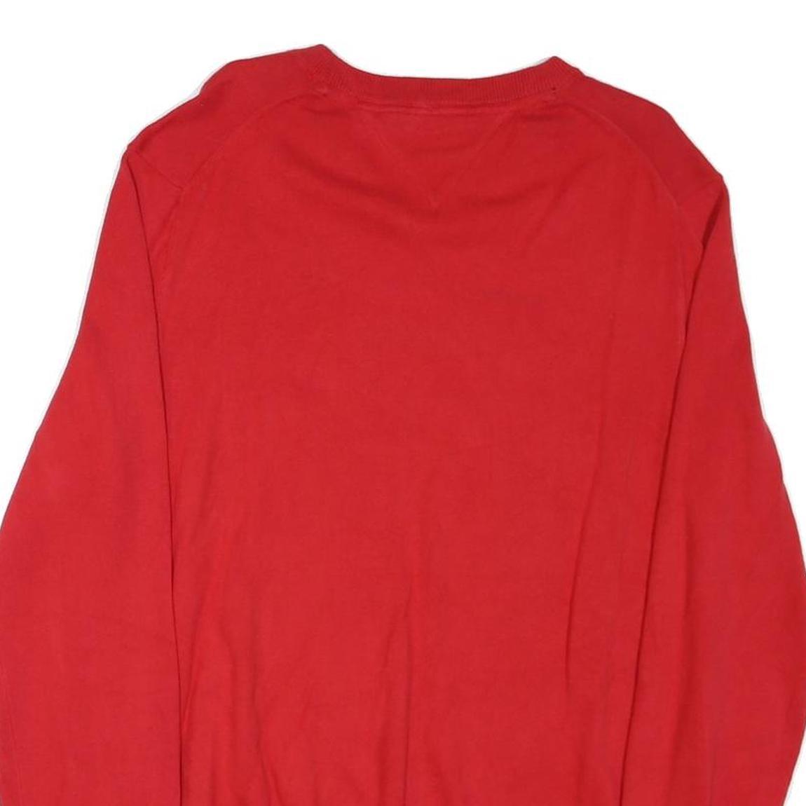 TOMMY HILFIGER Mens Red Cotton Blend Plain V-Neck Basic Knit L Jumper Sweatshirt