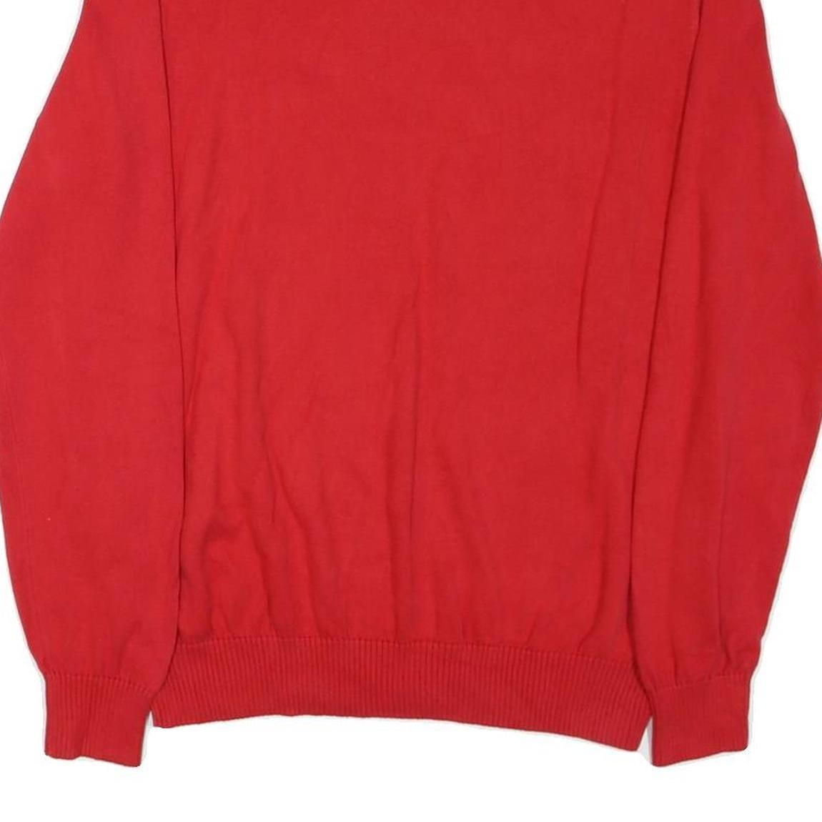 TOMMY HILFIGER Mens Red Cotton Blend Plain V-Neck Basic Knit L Jumper Sweatshirt