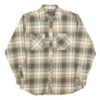 AMERICA WEAR Mens Green & Beige Check Shirt L Cotton Classic Plaid Long Sleeve