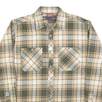 AMERICA WEAR Mens Green & Beige Check Shirt L Cotton Classic Plaid Long Sleeve