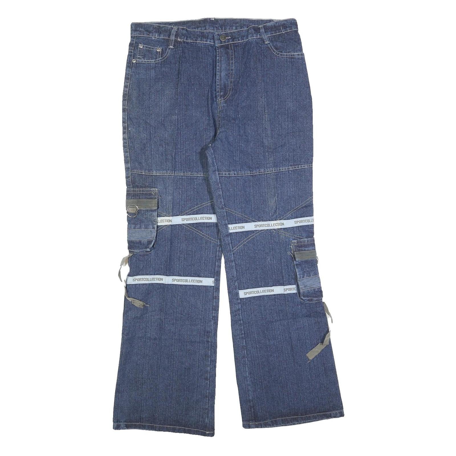 BA WANG Womens Relaxed Blue Denim Cargo Jeans W32 L30 Sport Collection Zip