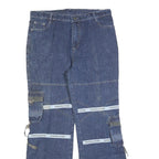 BA WANG Womens Relaxed Blue Denim Cargo Jeans W32 L30 Sport Collection Zip
