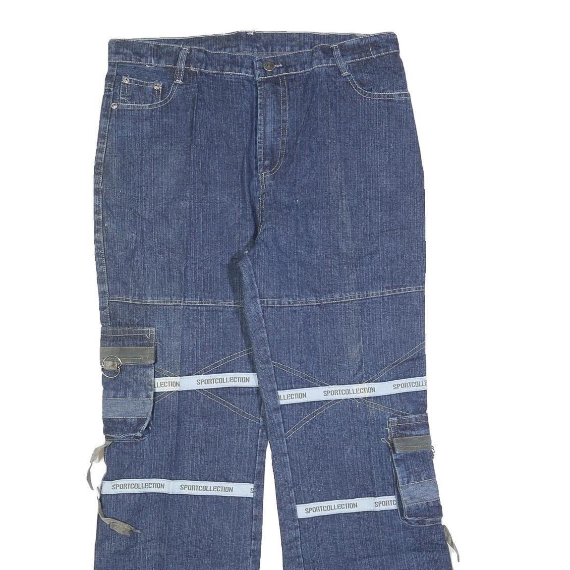 BA WANG Womens Relaxed Blue Denim Cargo Jeans W32 L30 Sport Collection Zip