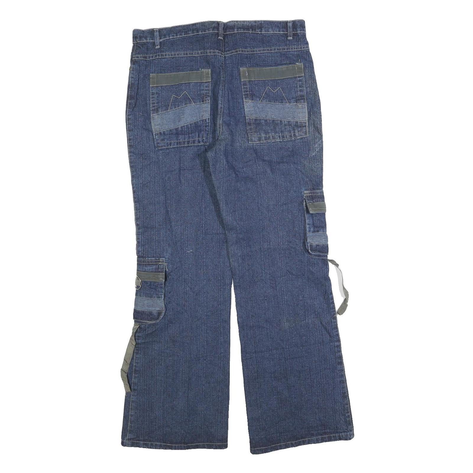 BA WANG Womens Relaxed Blue Denim Cargo Jeans W32 L30 Sport Collection Zip