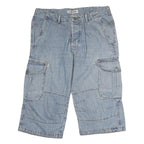 SAVVY Mens Denim Blue Cargo Shorts L W36 Comfortable Fit Casual Style