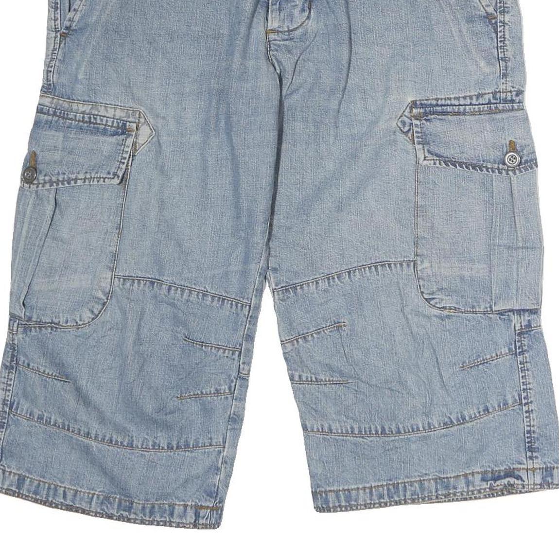 SAVVY Mens Denim Blue Cargo Shorts L W36 Comfortable Fit Casual Style