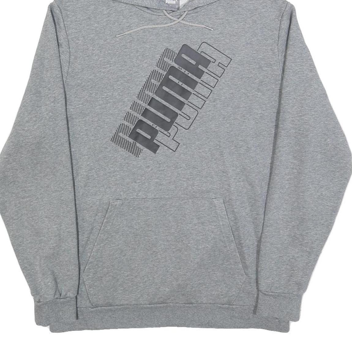 PUMA Mens Grey Pullover Hoodie L Cotton Blend Brand Logo Casual