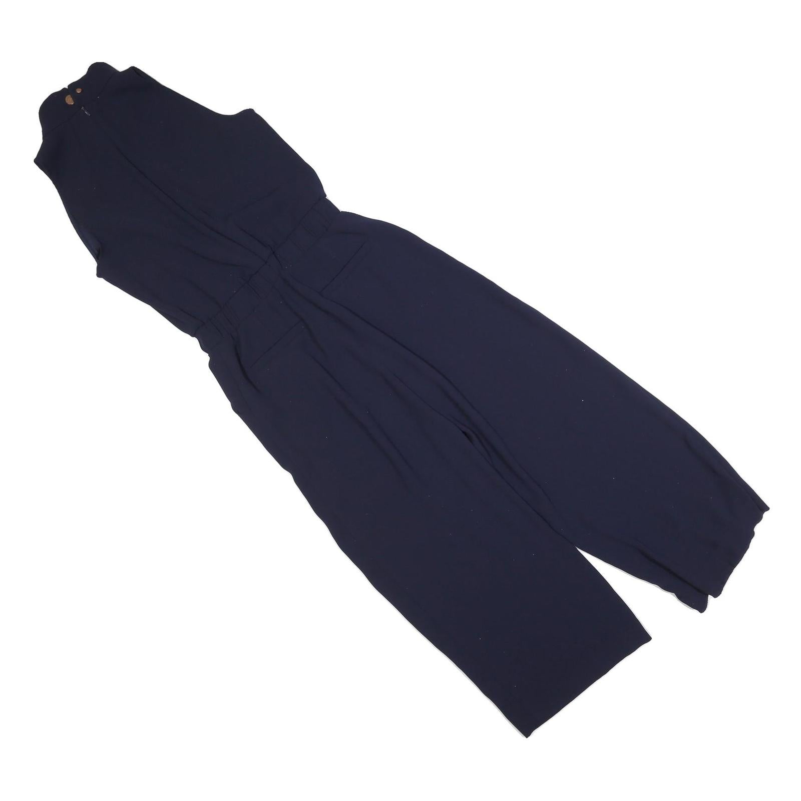 TED BAKER Womens Navy Playsuit Cotton Blend S Sleeveless High Neck Zip Closure