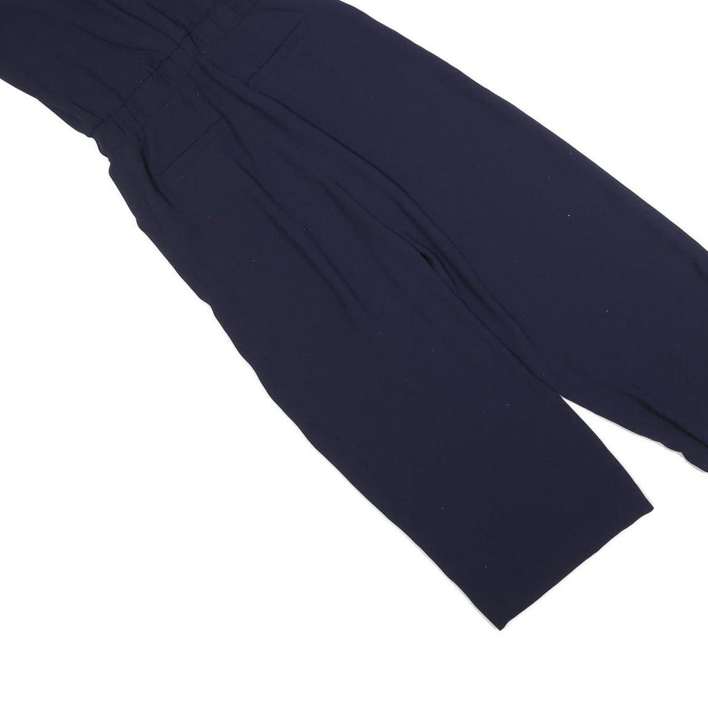 TED BAKER Womens Navy Playsuit Cotton Blend S Sleeveless High Neck Zip Closure