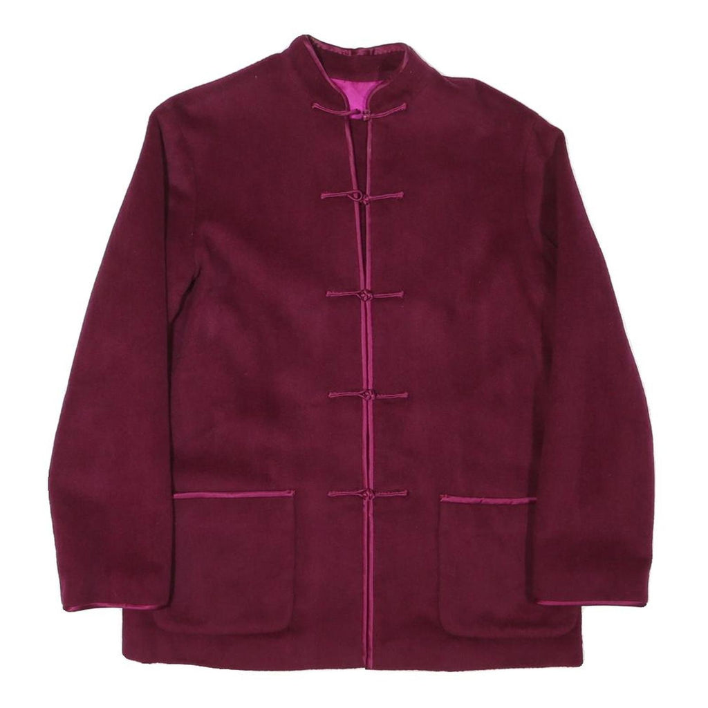 Womens Burgundy Button Jacket M Polyester Blend Plain Elegant Minimalist