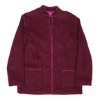 Womens Burgundy Button Jacket M Polyester Blend Plain Elegant Minimalist