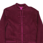 Womens Burgundy Button Jacket M Polyester Blend Plain Elegant Minimalist