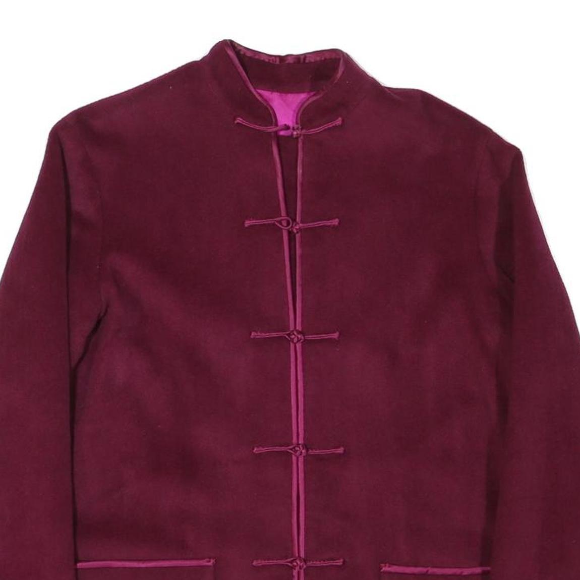 Womens Burgundy Button Jacket M Polyester Blend Plain Elegant Minimalist