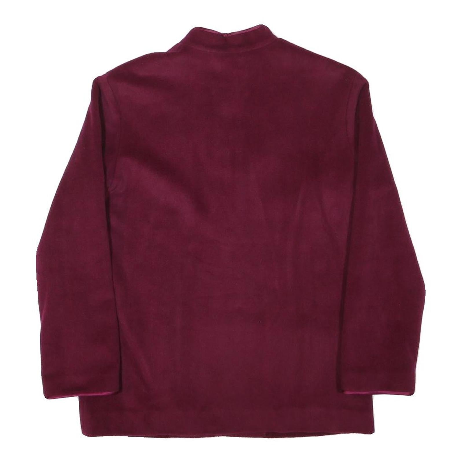 Womens Burgundy Button Jacket M Polyester Blend Plain Elegant Minimalist