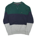TOMMY HILFIGER Mens Green & Navy & Grey Colourblock Pattern Crew Neck Basic Knit