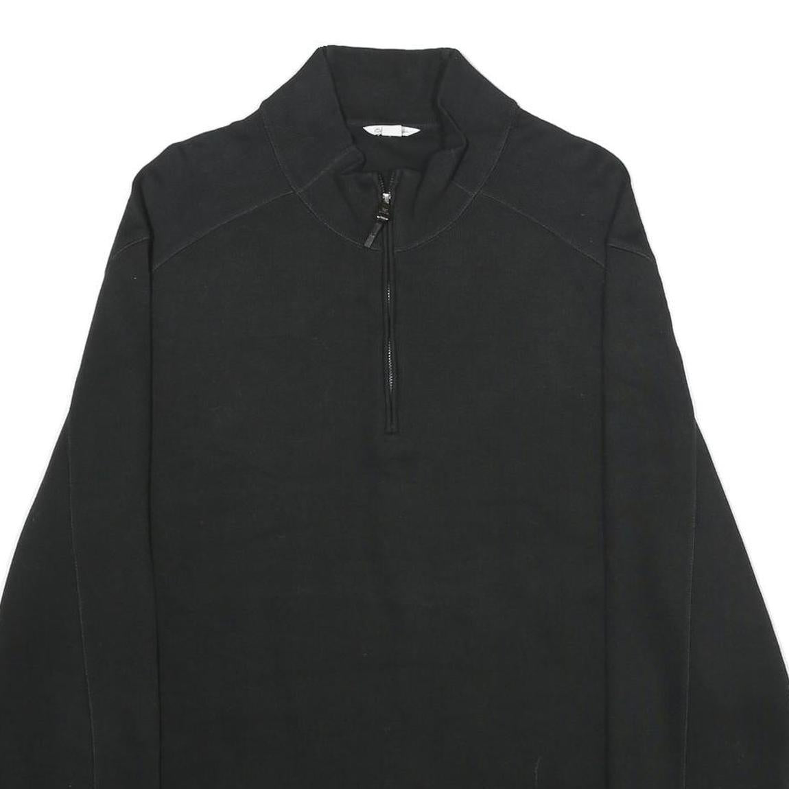 CALVIN KLEIN Mens Black Pullover Plain Crew Neck Basic Knit Jumper XL Cotton