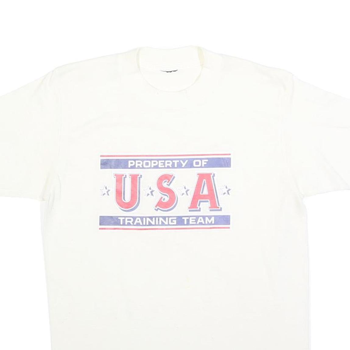 Mens White USA Property Of Training Team Graphic T-Shirt S Short Sleeve Crew