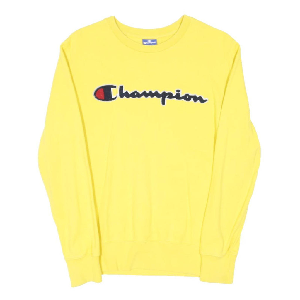 CHAMPION Womens Yellow Cotton Blend Crew Neck XS Embroidered Logo Sweatshirt