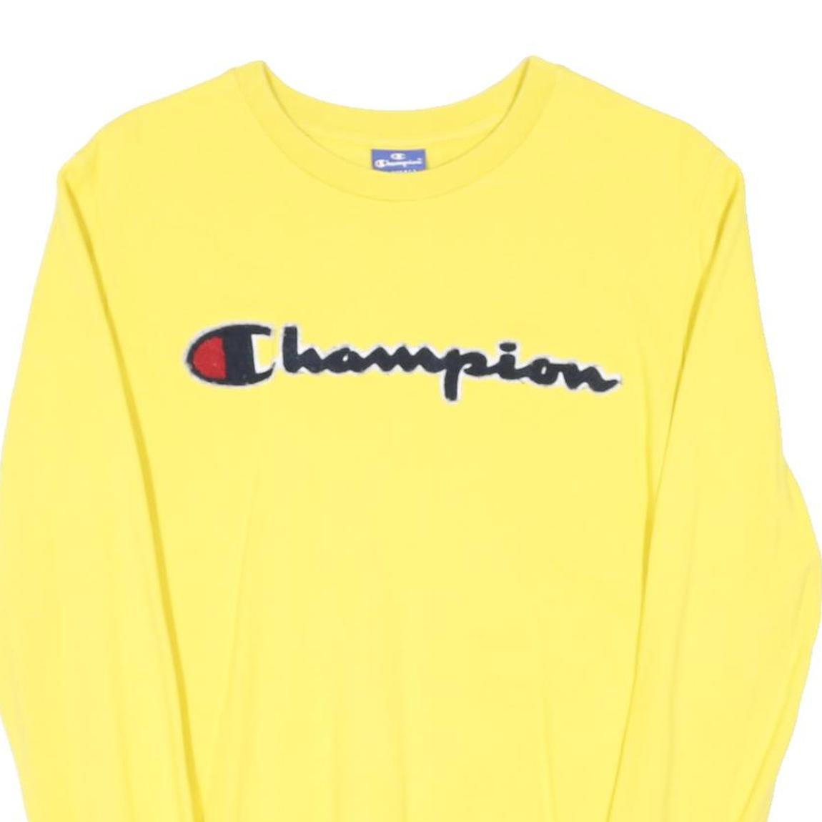 CHAMPION Womens Yellow Cotton Blend Crew Neck XS Embroidered Logo Sweatshirt