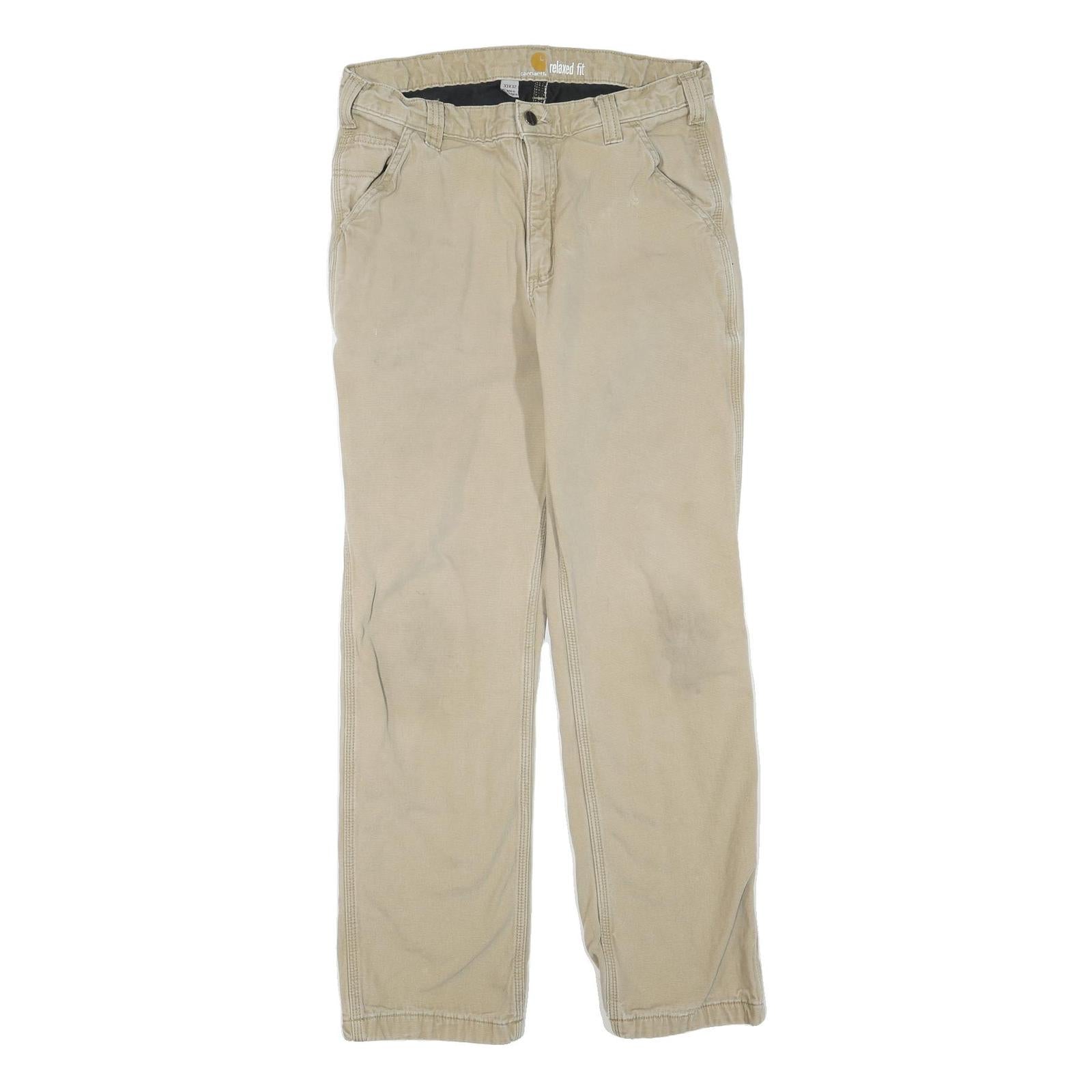 CARHARTT Mens Cotton Blend Beige Regular Straight Leg Trousers W33 L32 Durable